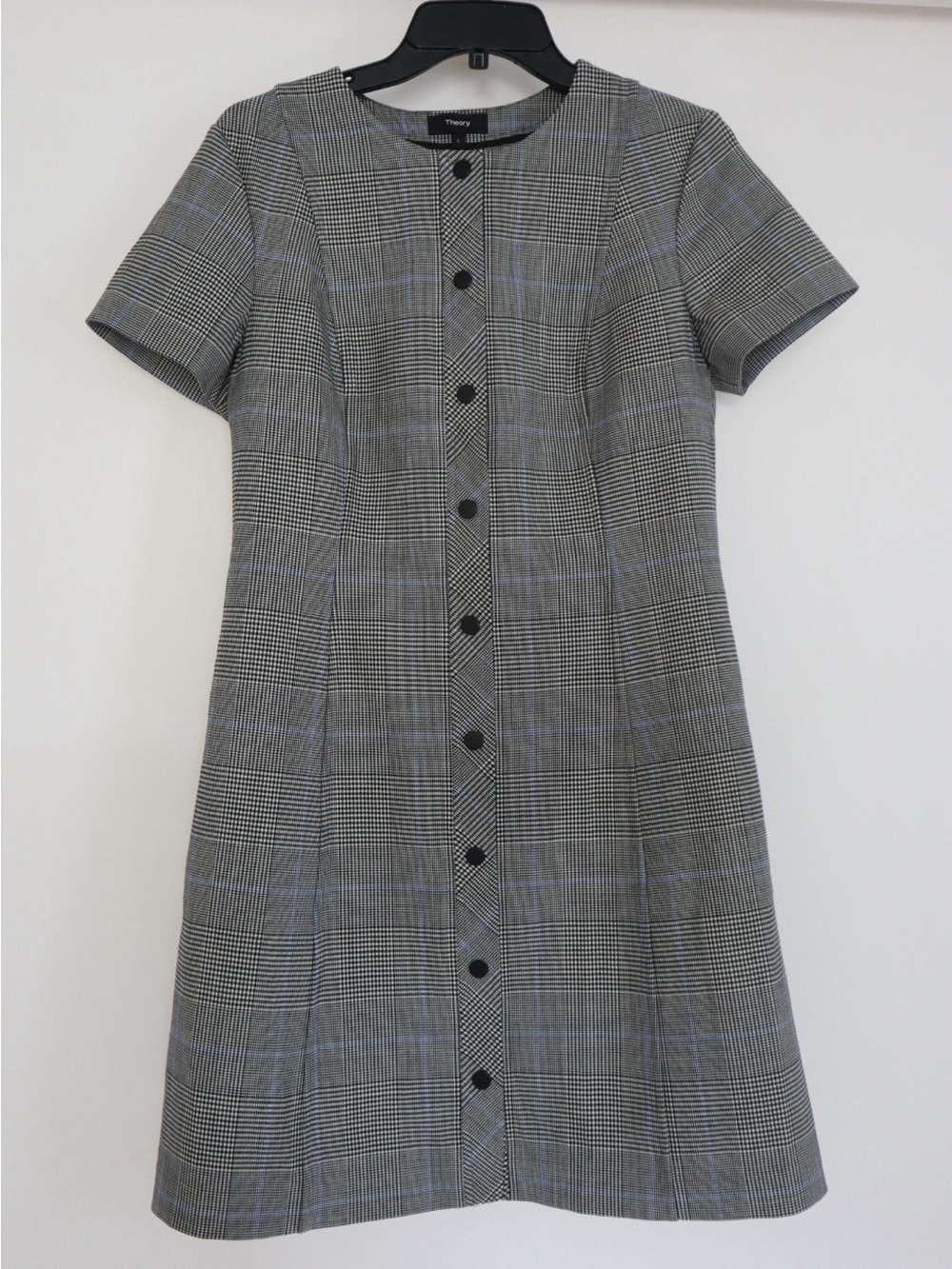 Theory Grey Plaid Button-Front Mini Dress - Picture 2 of 5